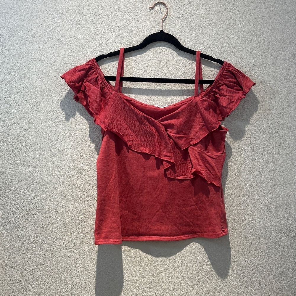 Maurices Coral Ruffle Off-Shoulder Slightly Crop Top Size Large